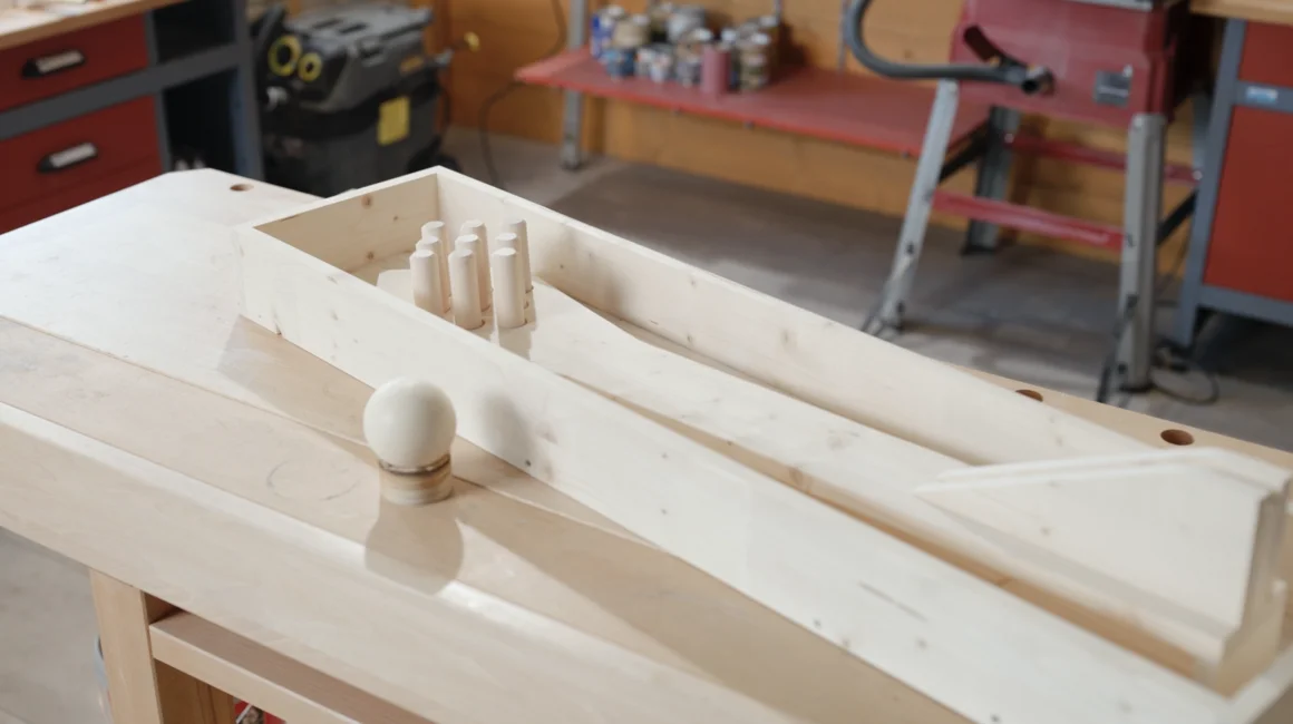 Spielzeug-Kegelbahn aus Holz