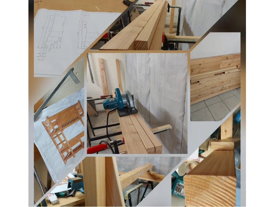 Holzbalken und Kreissäge