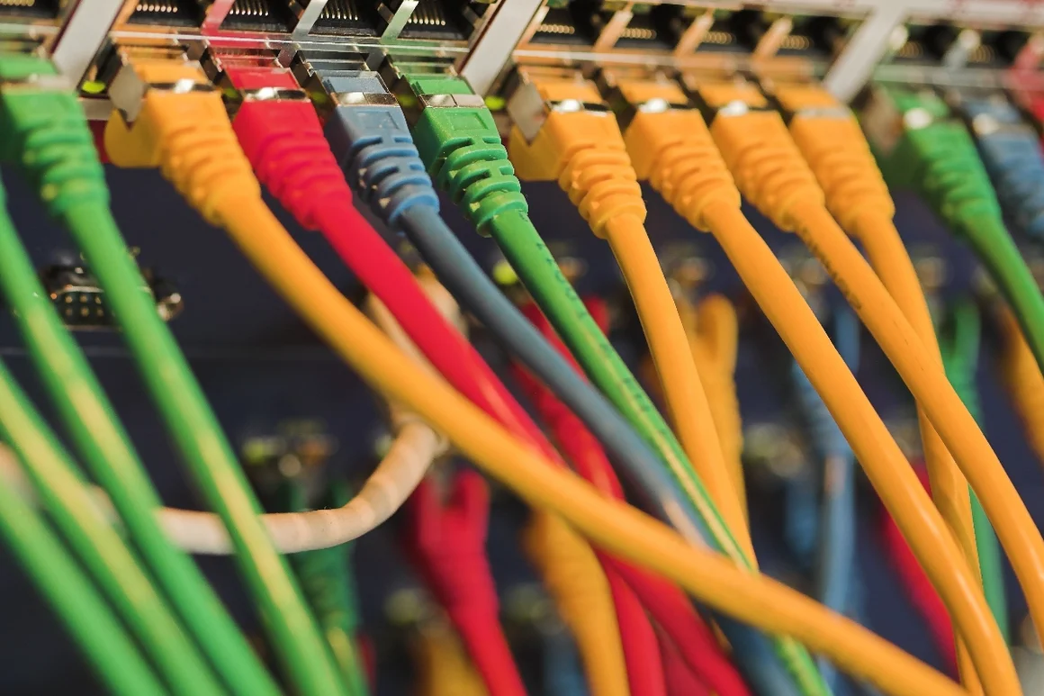 Bunte Netzwerkkabel an einem Switch